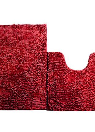 Набір килимків у ванну та туалет з вирізом 90х60см room mat 2 в 1 мікрофібра антиковзний червоний1 фото