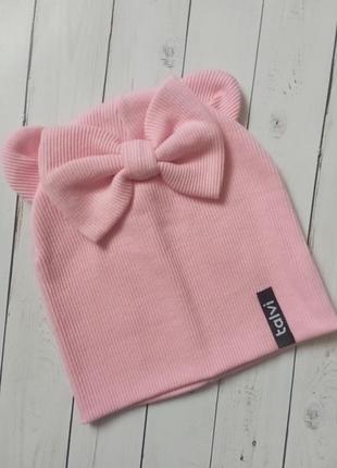 Трикотажна рожева шапка для дівчинки на 1-2роки