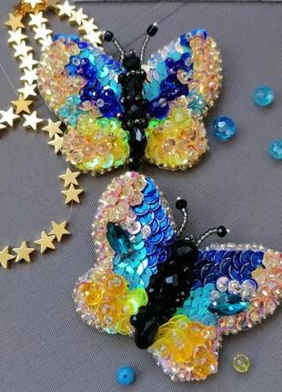 Брошка бабочка метелик жовто блакитна україна патріотичні прикраси брошь украина значек брош брошка метелик