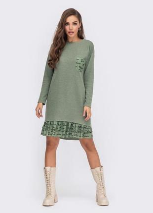 Тепла, зручна, стильна сукня з ангори для осінніх буднів зелена хакі
