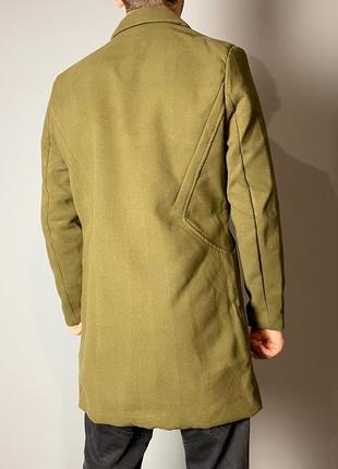 Мужское классическое приталенное пальто на одну пуговицу - хаки2 фото