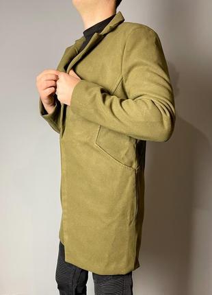 Мужское классическое приталенное пальто на одну пуговицу - хаки3 фото