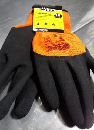 Перчатки оранжевые полиэстер с черным латексным покрытием werk с подвеской (we2135h)