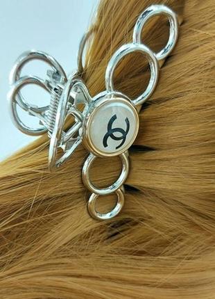 Краб для волос золотой/серебряный брендовый 8 см., женский краб заколка металлический брендовый3 фото