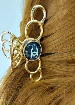 Краб для волос золотой/серебряный брендовый 8 см., женский краб заколка металлический брендовый2 фото