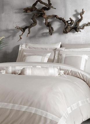 Постельное белье tivolyo home banda bej/krem премиум сатин с вышивкой евро