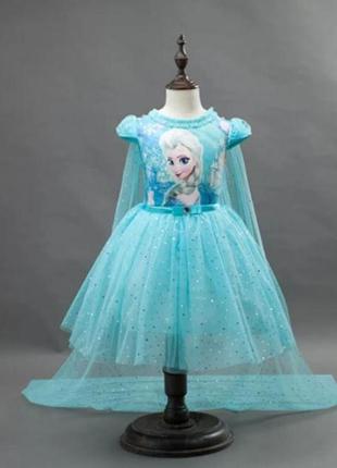 Детское карнавальное платье эльзы со шлейфом р.100-140 из м/ф холодное ледяное сердце1 фото