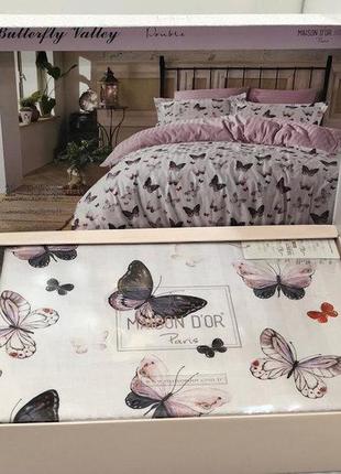 Постільна білизна maison d'or butterfly lilac сатин євро2 фото