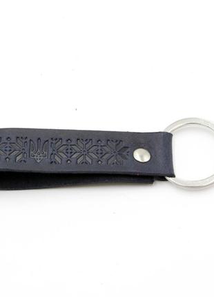Брелок для ключів універсальний патріотичний шкіряний з тисненням візерунок герб 8 см на 2 см, шкіряна петля з кільцем2 фото
