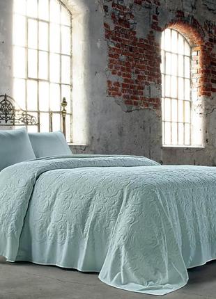 Постельное белье tivolyo home baroc бирюза пике с махровым покрывалом