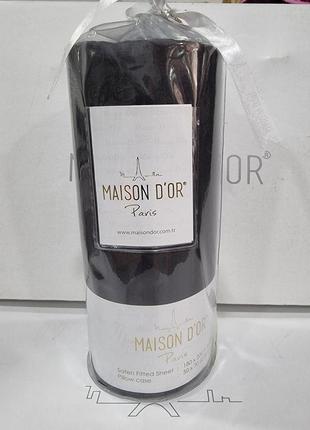 Простынь сатиновая maison d'or antracite на резинке 180*200+наволочки 2-50*70