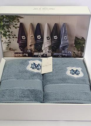 Набір рушників maison d'or alain blue трійка(лазня,особа,серветка)