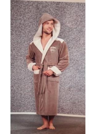 Халат мужской nusa 2810 bej:l/xl;xxlбамбук/хлопок