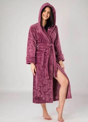 Халат женский nusa 8655 murdum с капюшоном бамбук/махра:s;m;l/xl;xxl;xxxl