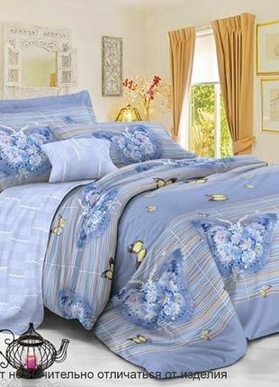Двуспальный комплект постельного белья из сатина люкс с компаньоном бабочки синий s334