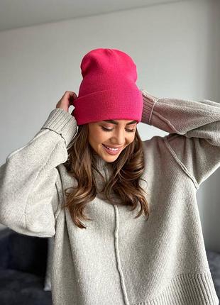 Теплая шапка, колеры: изумрудный, зеленый, серый, нежно розовый,синий,малиновый 8