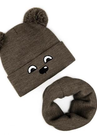 Зимовий комплект для хлопчика шапка та хомут, тепла шапочка та снуд