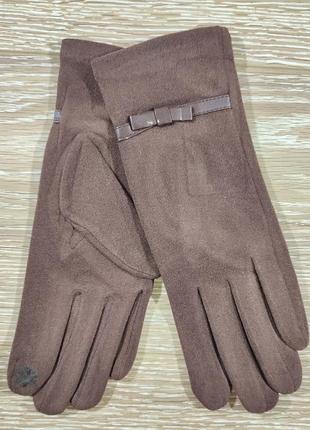 Тонкі коричневі осінньо-весняні сенсорні рукавички з тонкою полоскою3 фото