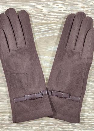 Тонкі коричневі осінньо-весняні сенсорні рукавички з тонкою полоскою4 фото