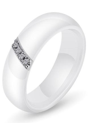 Кольцо керамическое женское белое с кристаллами8 фото
