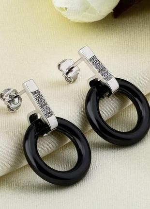 Керамические серьги- гвоздики женские чёрные