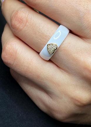 Кольцо керамическое женское белое с кристаллами