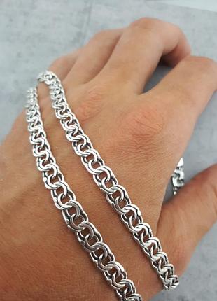 Мужская серебряная цепочка бисмарк со звеном 6 мм