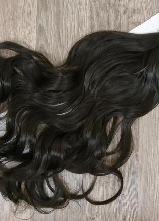 Волосы на заколках черно-коричневые №2 трессы волнистые термостойкие на клипсах темно-коричневые набор 6