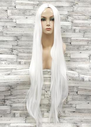 Парик белый длинный прямой ровный без челки с пробором женский для женщин 100см из искусственных волос