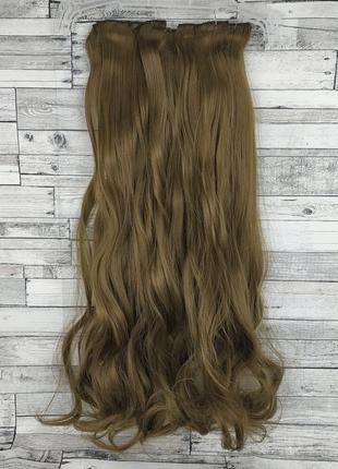 Волосы на заколках русый темный №12 трессы волнистые термостойкие набор 6 прядей на клипсах светло-коричневые