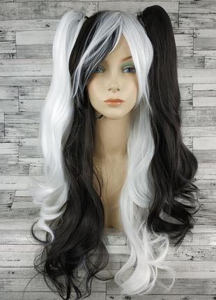 Парик разноцветный черно-белый с двумя хвостами лолита 65см длинный волнистый женский искусственный