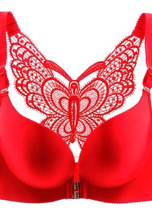 Бюстгальтер 115 e большой размер для пышной груди  красный  с бабочкой  без косточек застежкой спереди