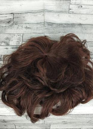 Накладка челка из натуральных волос золотистый каштановый цвет волнистая светло-коричневый постиж для редких5 фото