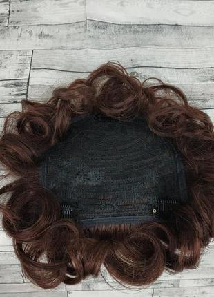Накладка челка из натуральных волос золотистый каштановый цвет волнистая светло-коричневый постиж для редких4 фото