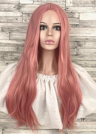 Парик розовый длинный прямой без челки женский для женщин 70см из искусственных волос
