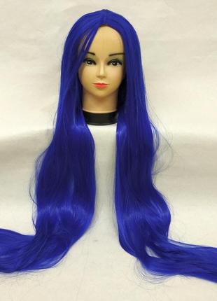 Парик синий длинный прямой ровный без челки с пробором женский для женщин 100см из искусственных волос