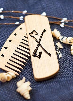 Гребень для бороды  из натурального дерева "топоры"