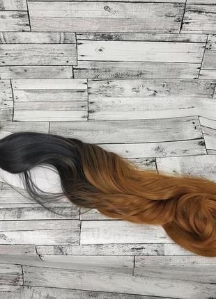 Волосы на заколках черные омбре в рыжий №1bт30 трессы волнистые термостойкие набор 6...