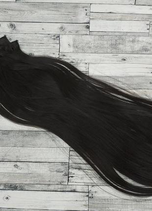 Волосы на заколках черно-коричневые №2 трессы прямые термостойкие на клипсах темно-коричневые набор 6 прядей