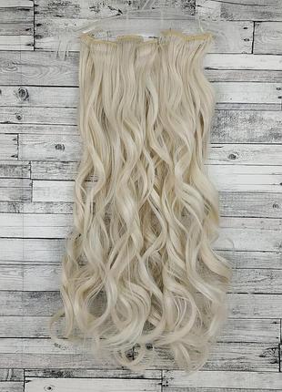 Волосы на заколках блонд белый платиновый холодный пепельный №60 трессы волнистые термостойкие набор 6 прядей