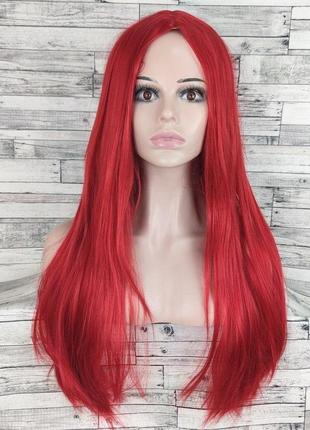 Парик красный длинный прямой с пробором без челки женский для женщин 70см из искусственных волос