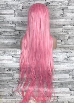 Парик розовый длинный прямой ровный без челки с пробором женский для женщин 100см из искусственных волос2 фото