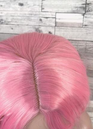 Парик розовый длинный прямой ровный без челки с пробором женский для женщин 100см из искусственных волос3 фото
