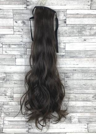 Накладной хвост каштановый темный волнистый №8 на ленте шиньон термо коричневый искусственный