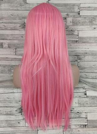 Парик розовый длинный прямой ровный с прямой челкой женский для женщин 70см из искусственн...