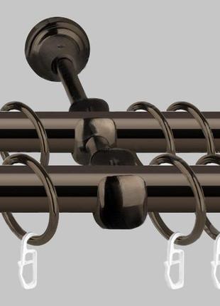 Карниз для штор металевий, дворядний 19 мм, чорний блиск (ем249)