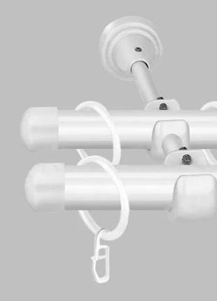 Карниз для штор двухрядный металлический 19 мм, заглушки (комплект) белый
