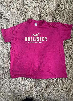 Hollister футболка фірмова брендова рожева з надпосом кольооу фуксія рожева натуральна котонова коттонова