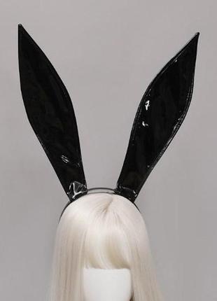 Ободок ушки кролика черные лаковые, косплей, аниме, манги, зайчик1 фото