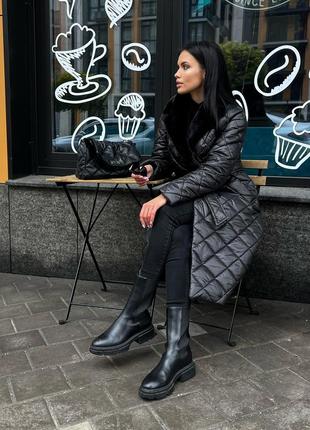 Зимнее женское теплое черное стеганное пальто стокгольм5 фото
